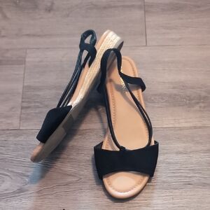 Lane Bryant Black Sandals with Tan Sole